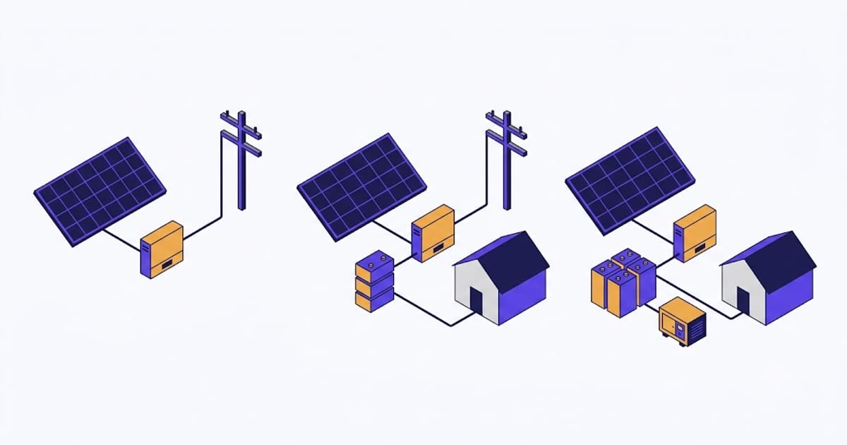 Three system layouts drawn as one comparison of what each connects to