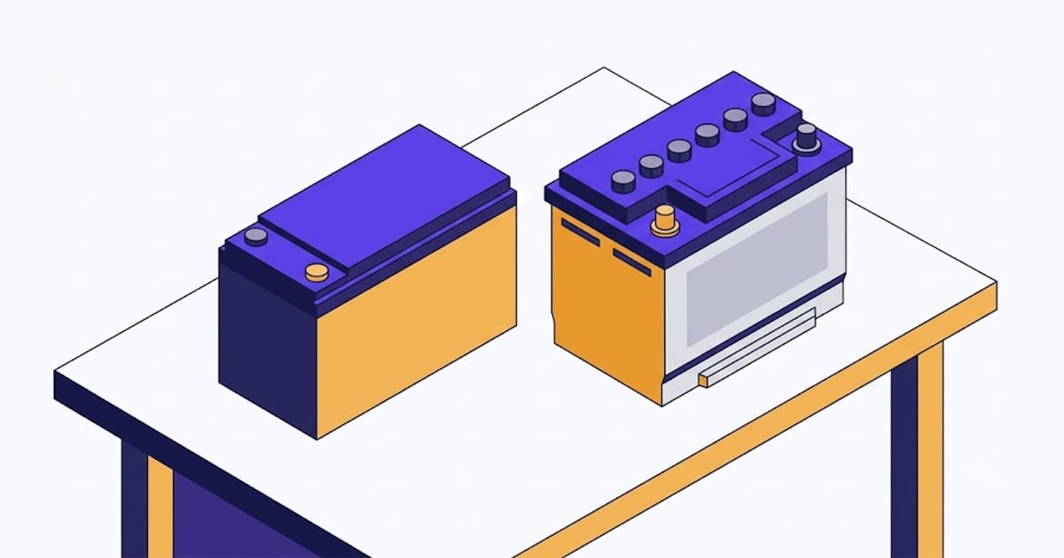 A lithium battery module beside a flooded lead-acid battery